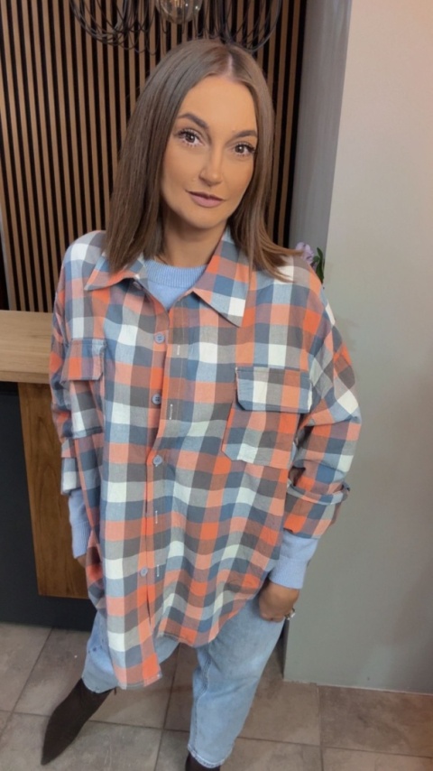Koszula oversize w pastelową kratę – 100% bawełna
