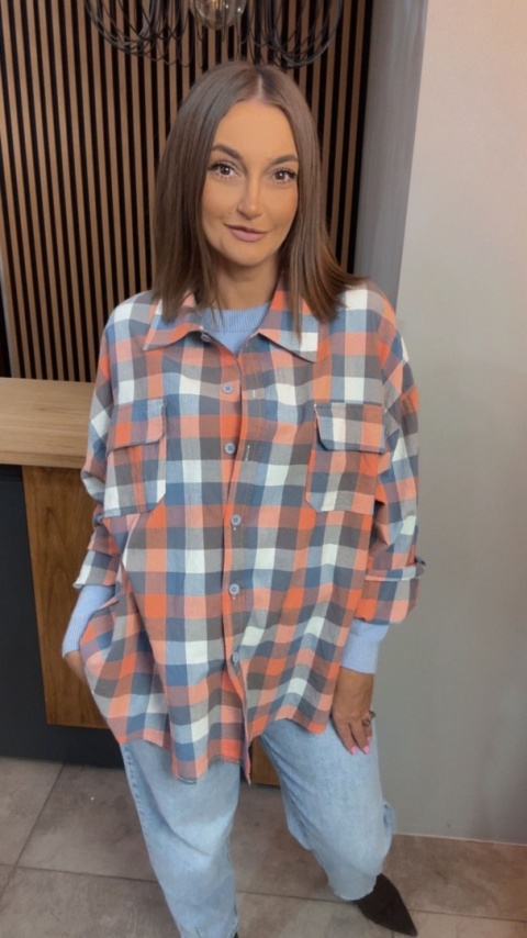 Koszula oversize w pastelową kratę – 100% bawełna