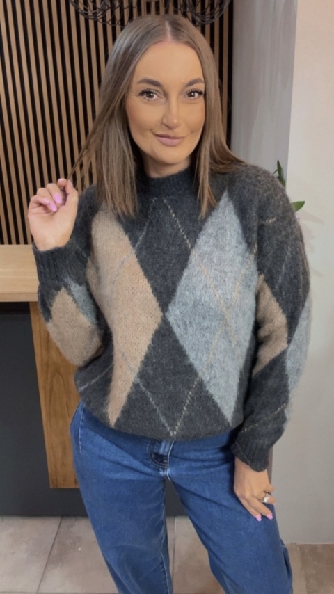 Sweter Argyle MISS LUCKY – Grafit–szary–beż