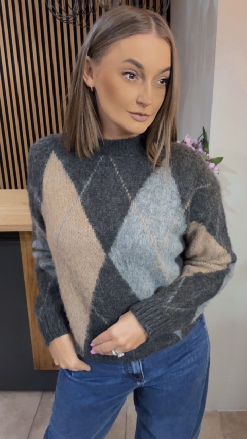 Sweter Argyle MISS LUCKY – Grafit–szary–beż