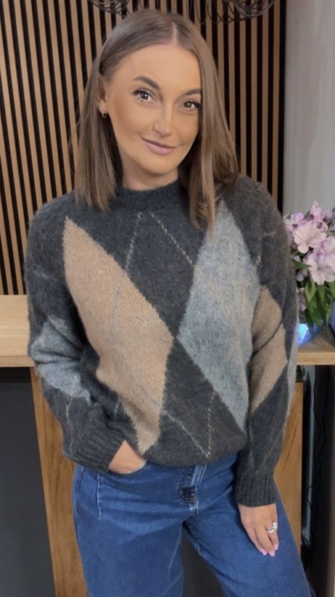 Sweter Argyle MISS LUCKY – Grafit–szary–beż