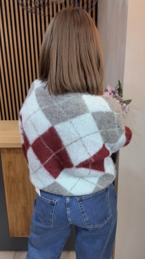 Sweter Argyle MISS LUCKY – Szary–bordo–błękit