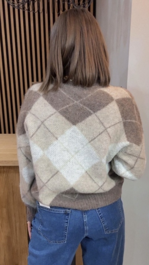Sweter Argyle MISS LUCKY – Beżowy mix – kość słoniowa, cappuccino i taupe