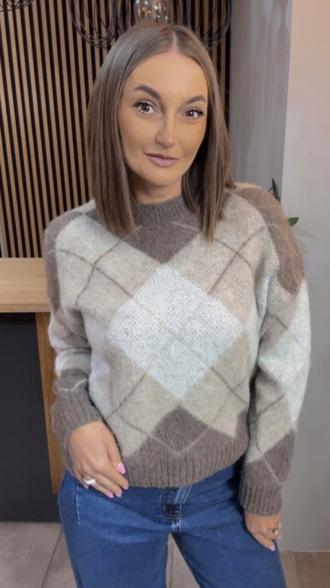 Sweter Argyle MISS LUCKY – Beżowy mix – kość słoniowa, cappuccino i taupe