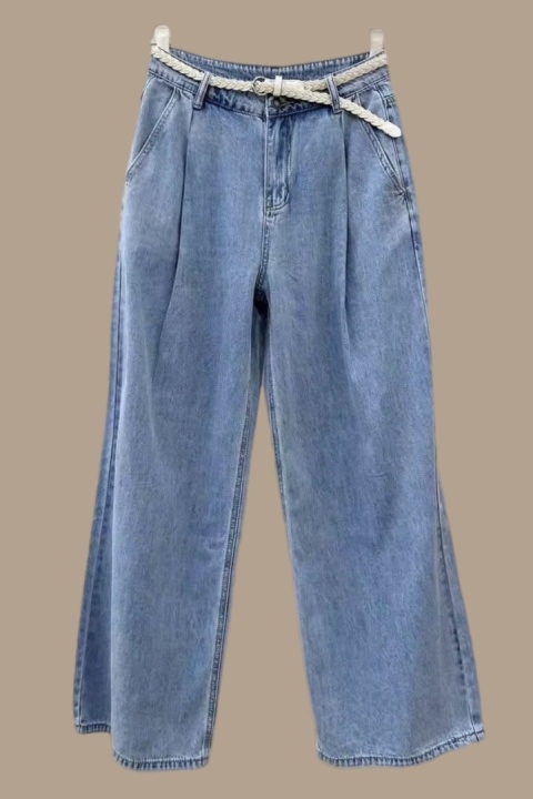 Jeansy Gioya Co. Wide Leg z plisowaniem i paskiem