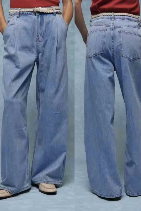 Jeansy Gioya Co. Wide Leg z plisowaniem i paskiem