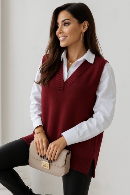 Kamizelka wełniana Madame Sue - Bordowa