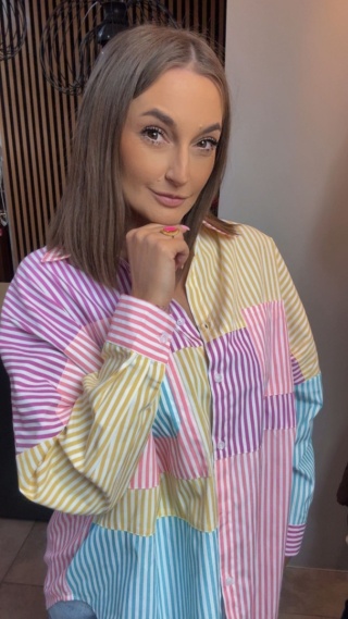 Koszula oversize patchwork w paski WIYA - Rosa