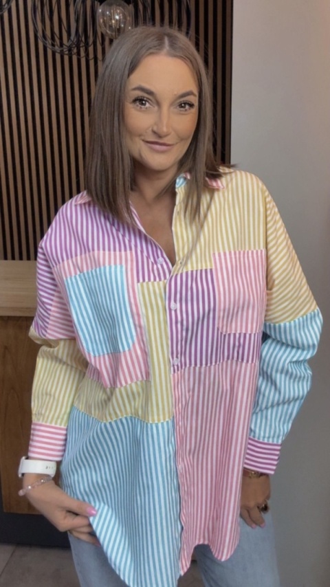 Koszula oversize patchwork w paski WIYA - Rosa
