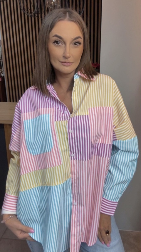 Koszula oversize patchwork w paski WIYA - Rosa