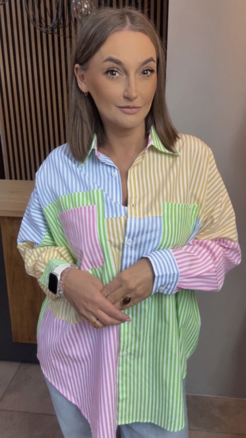 Koszula oversize patchwork w paski WIYA - Verde