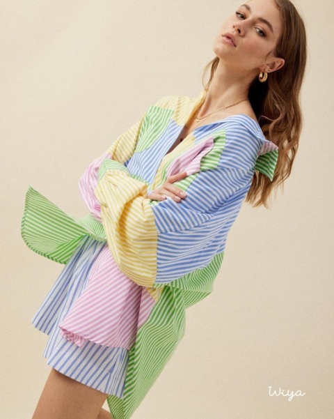 Koszula oversize patchwork w paski WIYA - Verde