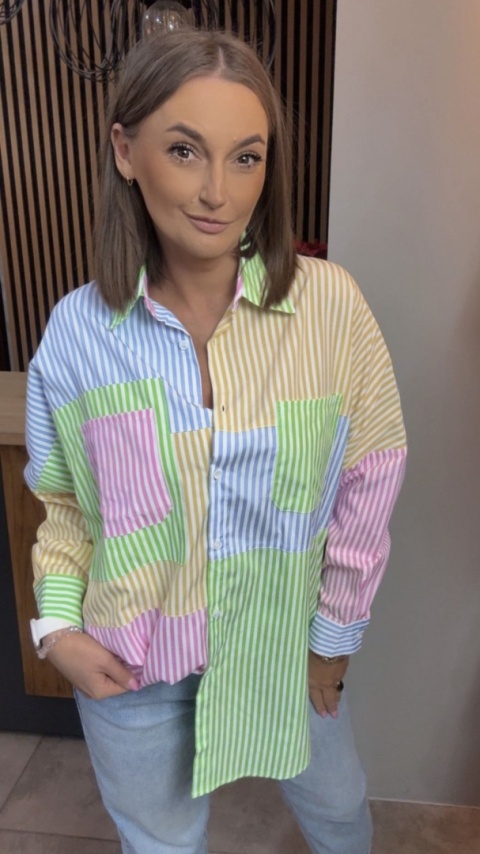 Koszula oversize patchwork w paski WIYA - Verde