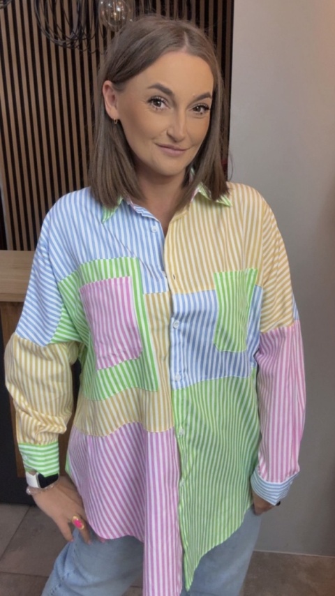 Koszula oversize patchwork w paski WIYA - Verde