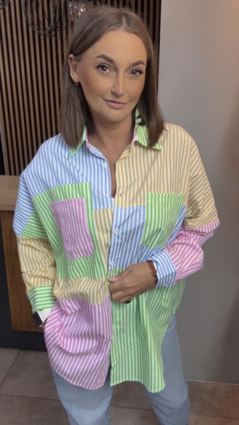 Koszula oversize patchwork w paski WIYA - Verde