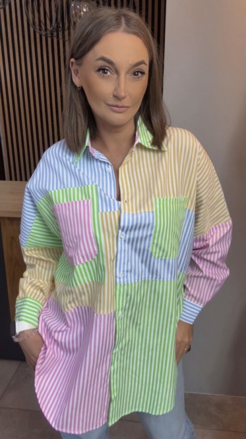 Koszula oversize patchwork w paski WIYA - Verde