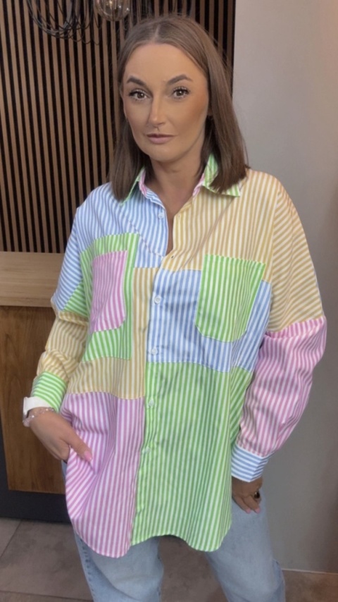Koszula oversize patchwork w paski WIYA - Verde
