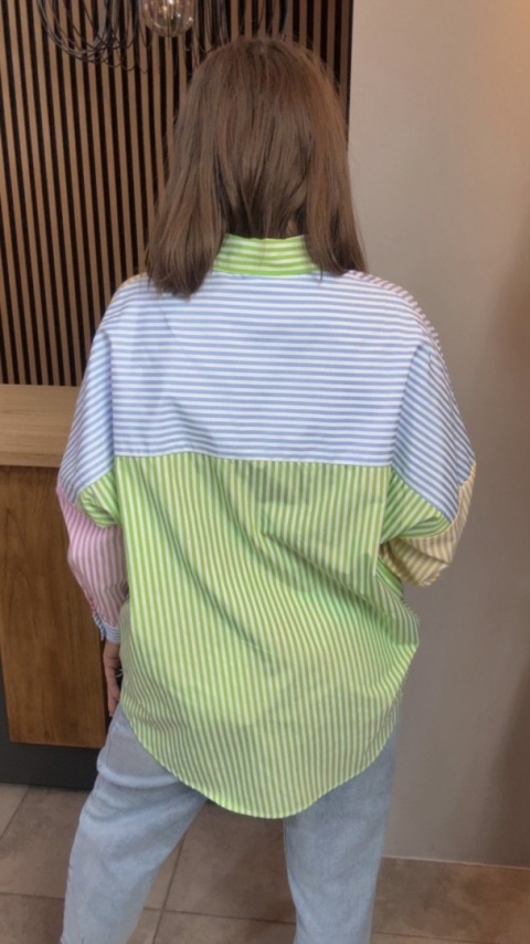 Koszula oversize patchwork w paski WIYA - Verde