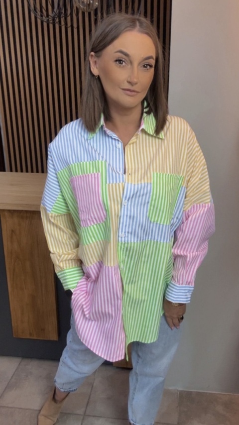 Koszula oversize patchwork w paski WIYA - Verde