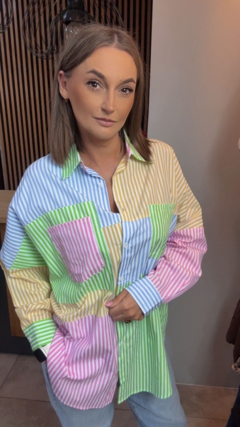 Koszula oversize patchwork w paski WIYA - Verde