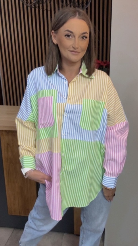 Koszula oversize patchwork w paski WIYA - Verde