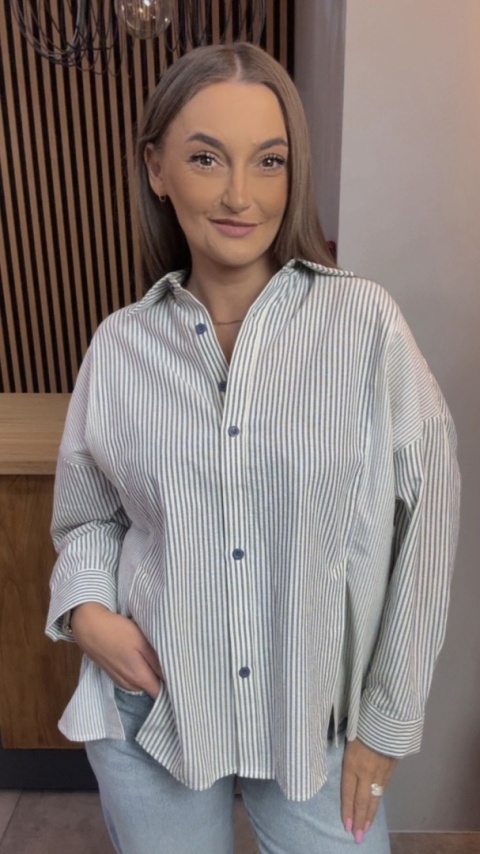 Koszula w paski oversize WIYA - Blu