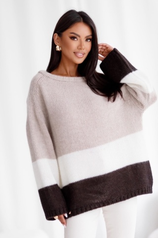 Sweter moher premium Madame Sue – miękki, ciepły, kolorowe pasy