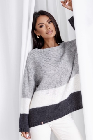 Sweter moher premium Madame Sue – miękki, ciepły, kolorowe pasy