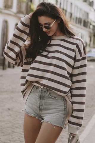 Bluza Oversize w paski Lenoshka Czekolada