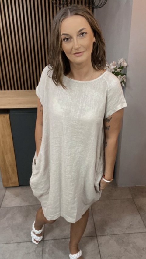 Sukienka Wendy Trendy 100% Len z Regulacją Beżowa