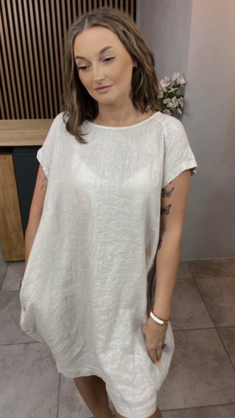 Sukienka Wendy Trendy 100% Len z Regulacją Beżowa