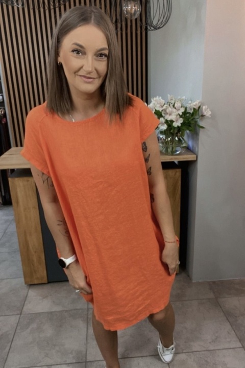 Sukienka Wendy Trendy 100% Len z Regulacją Pomarańczowa Sukienka Wendy Trendy 100% Len z Regulacją Pomarańczowa