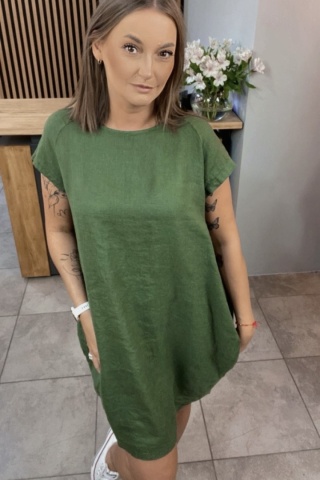 Sukienka Wendy Trendy 100% Len z Regulacją Zielona