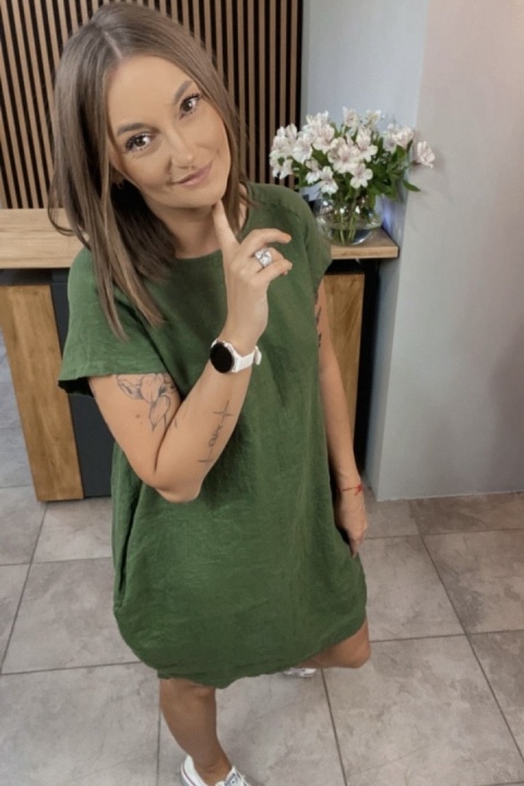 Sukienka Wendy Trendy 100% Len z Regulacją Zielona Sukienka Wendy Trendy 100% Len z Regulacją Zielona