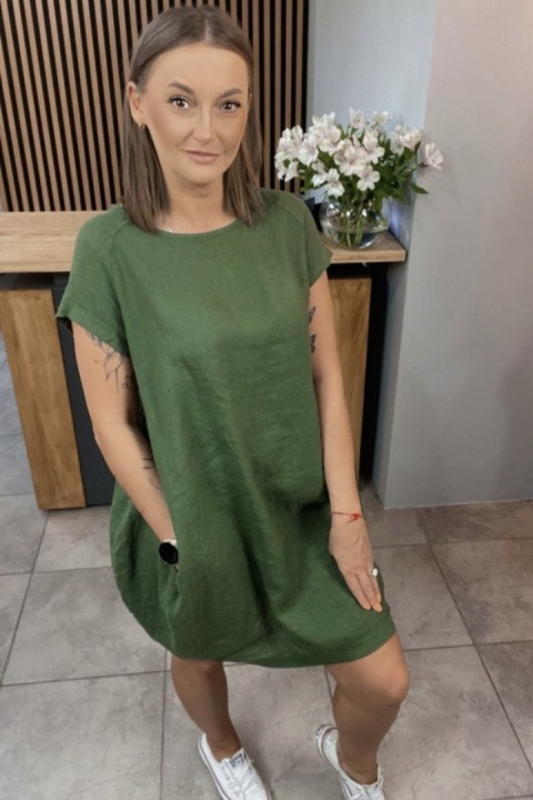 Sukienka Wendy Trendy 100% Len z Regulacją Zielona Sukienka Wendy Trendy 100% Len z Regulacją Zielona