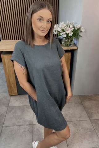 Sukienka Wendy Trendy 100% Len z Regulacją Grafitowa