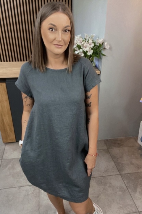Sukienka Wendy Trendy 100% Len z Regulacją Grafitowa Sukienka Wendy Trendy 100% Len z Regulacją Grafitowa