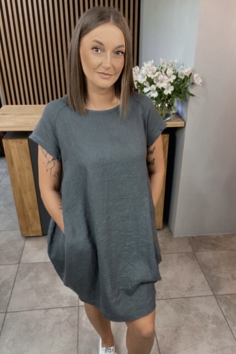 Sukienka Wendy Trendy 100% Len z Regulacją Grafitowa Sukienka Wendy Trendy 100% Len z Regulacją Grafitowa