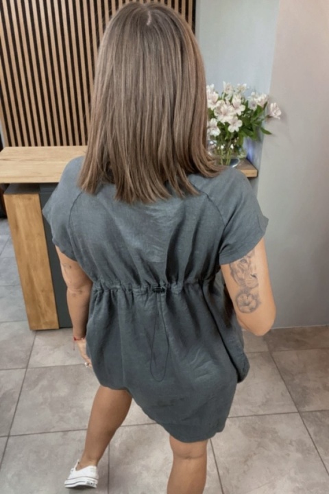 Sukienka Wendy Trendy 100% Len z Regulacją Grafitowa Sukienka Wendy Trendy 100% Len z Regulacją Grafitowa