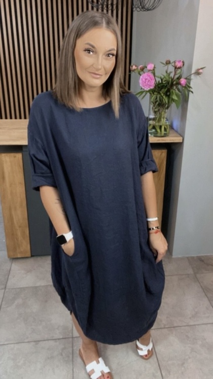 Sukienka Wendy Trendy - 100% len Granatowa