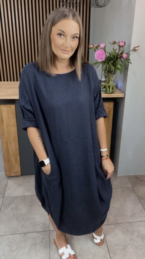 Sukienka Wendy Trendy – 100% len Granatowa Sukienka Wendy Trendy – 100% len Granatowa