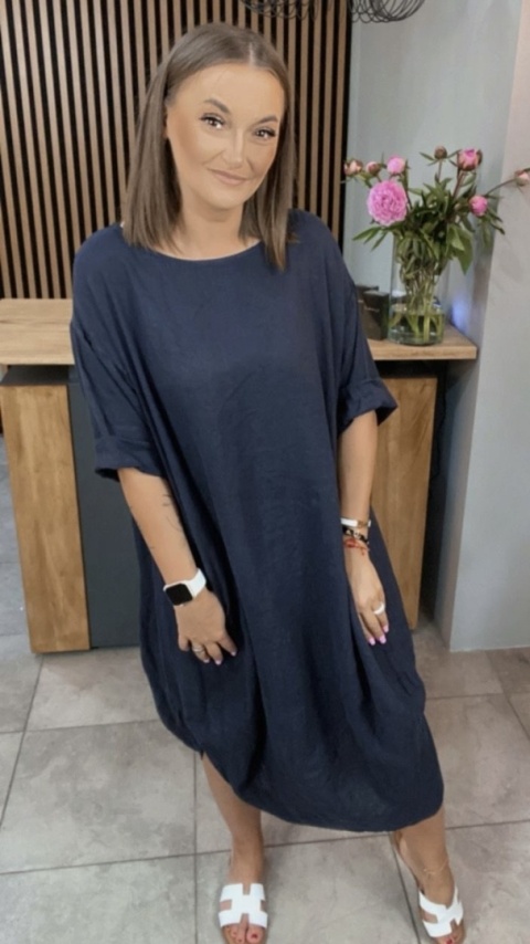 Sukienka Wendy Trendy – 100% len Granatowa Sukienka Wendy Trendy – 100% len Granatowa