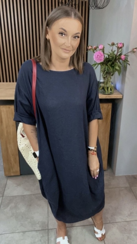 Sukienka Wendy Trendy – 100% len Granatowa Sukienka Wendy Trendy – 100% len Granatowa