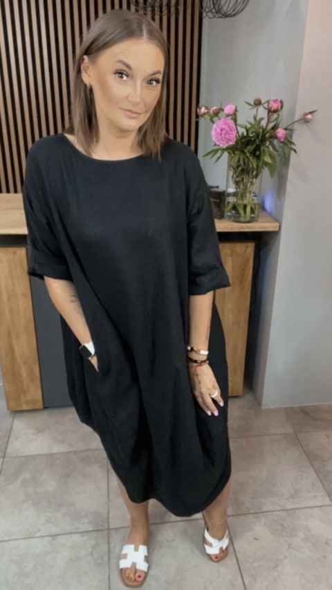 Sukienka Wendy Trendy – 100% len Czarna Sukienka Wendy Trendy – 100% len Czarna