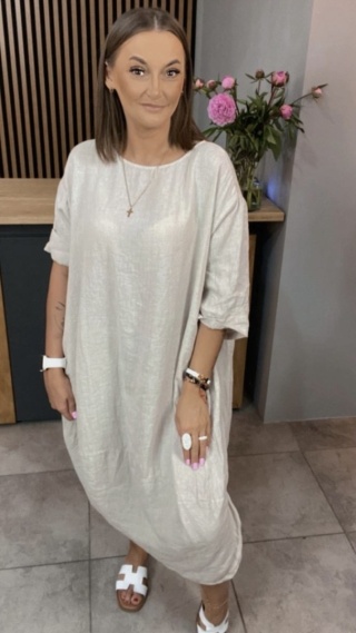 Sukienka Wendy Trendy – 100% len Beżowa