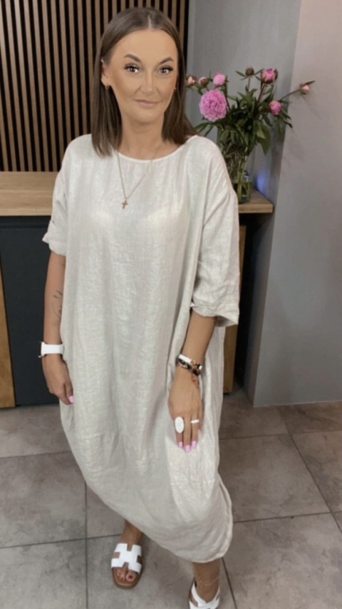 Sukienka Wendy Trendy – 100% len Beżowa Sukienka Wendy Trendy – 100% len Beżowa