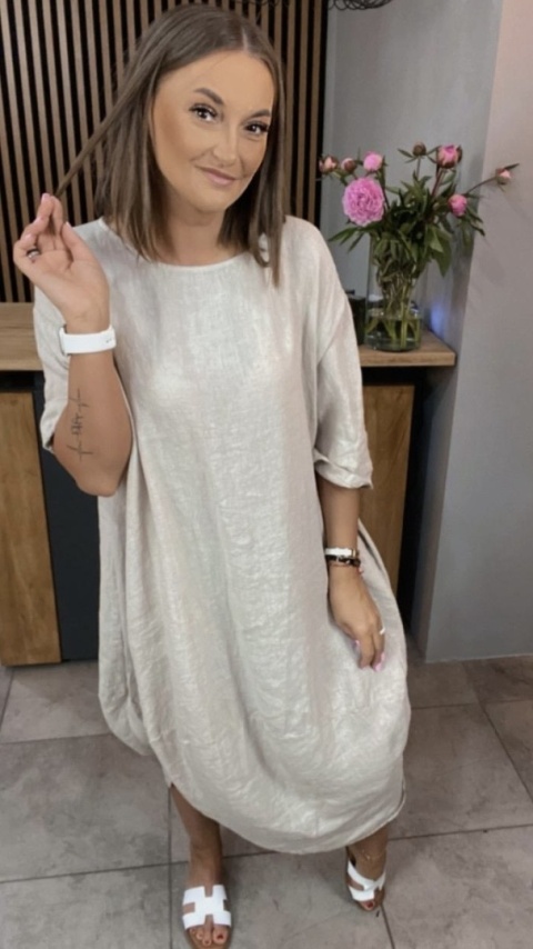 Sukienka Wendy Trendy – 100% len Beżowa Sukienka Wendy Trendy – 100% len Beżowa