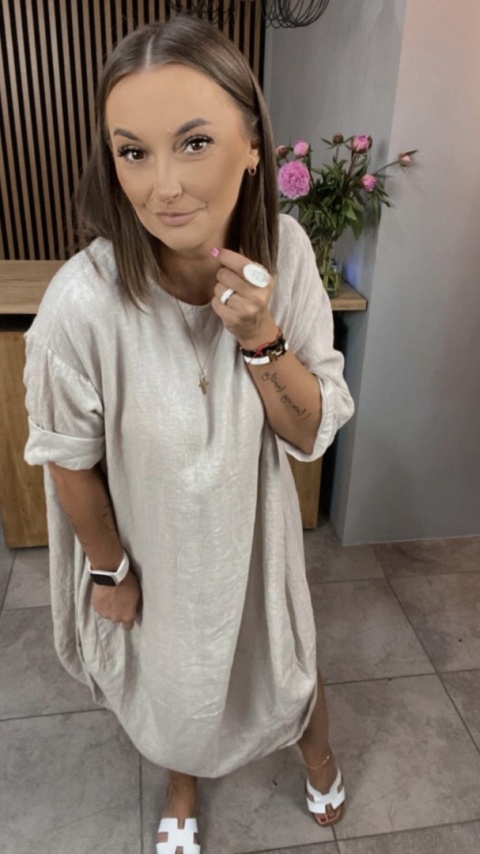 Sukienka Wendy Trendy – 100% len Beżowa Sukienka Wendy Trendy – 100% len Beżowa