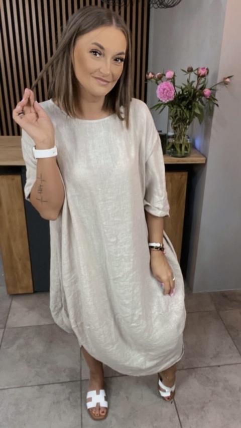 Sukienka Wendy Trendy – 100% len Beżowa Sukienka Wendy Trendy – 100% len Beżowa