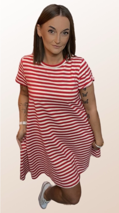 Sukienka Wendy Trendy – Krótkie rękawy Paski Czerwone Sukienka Wendy Trendy – Krótkie rękawy Paski Czerwone